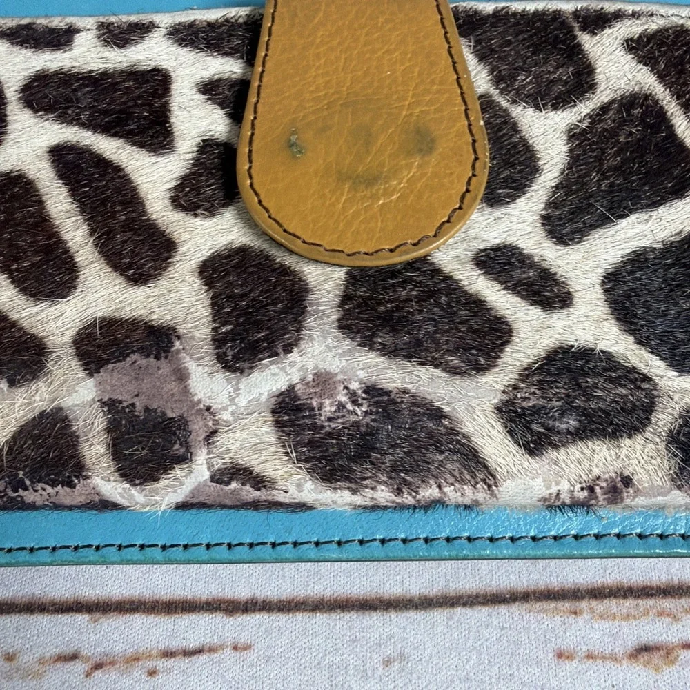 Soruka Kimber Leather Crossbody Clutch Wallet Animal Print Heavy Wear